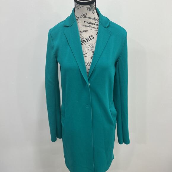 Carolina Belle Montreal Turquoise Long Jacket Bold Color Pop Urban Chic Sz XS - Picture 1 of 6
